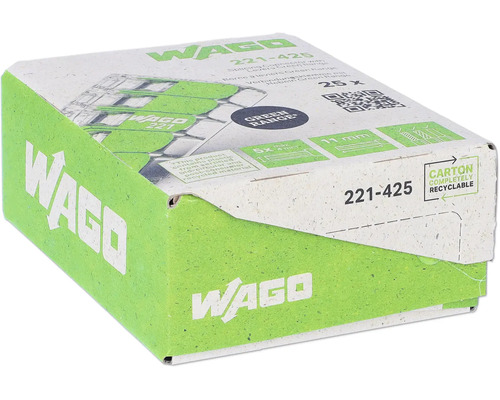 Kopplingsklämma WAGO 221 5x0,2-4mm² 25-pack Förpackning Wago 221-425 kopplingsplint med spak