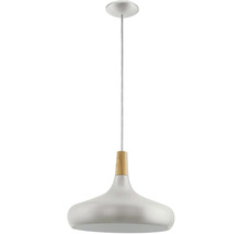 Pendellampa med metallskärm och träelement