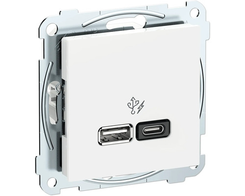 USB-uttag för väggmontering med USB-A- och USB-C-port