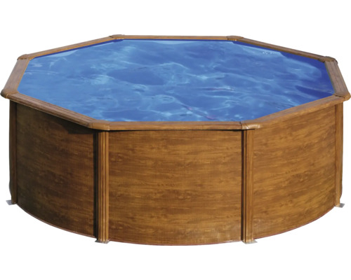Pool PLANET POOL Ø350x120cm inkl. sandfilterpump, skimmer, stege, filtersand & anslutningsslang träutseende