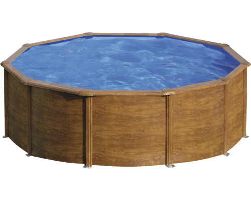 Pool PLANET POOL Ø450x120cm inkl. sandfilterpump, skimmer, stege, filtersand & anslutningsslang träutseende