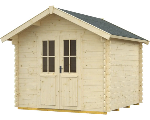 Trädgårdshus i trä med dubbeldörr och takpapp