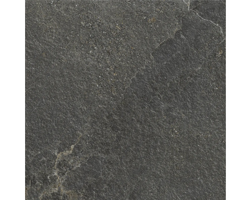 Närbild av en mörk golvplatta med stenutseende