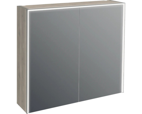 Spegelskåp med belysning JUNGBORN Quattro sedici nove valnöt matt 80x70 cm LED Spegelskåp med två dörrar och belysning