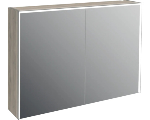 Spegelskåp med belysning JUNGBORN Quattro sedici nove valnöt matt 100x70 cm LED Spegelskåp med två dörrar och integrerad belysning