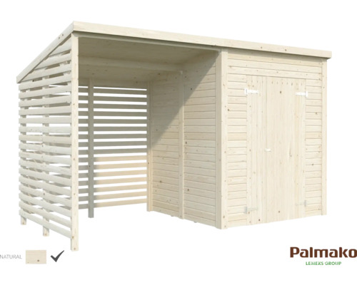 Trädgårdshus i trä med vedförvaring och dubbeldörr