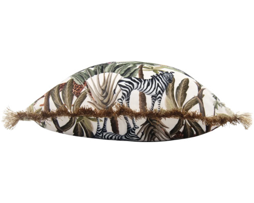 Dekorativ kudde med djungelmotiv, zebra och fransar