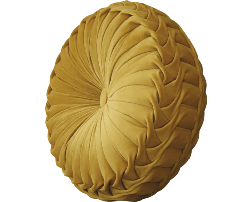 Rund dekorativ kudde med rynkad textil