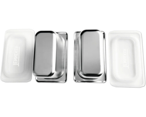 Två infällda handtag i rostfritt stål med tillhörande plastskydd