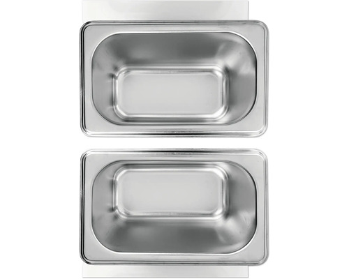 Två rostfria skålar för cateringbehov