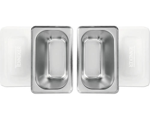 Två rostfria skålar med lock