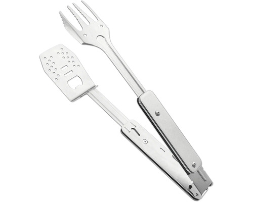 Grilltång av metall med gaffel och stekspade