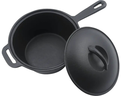 Svart gjutjärnsgryta med lock