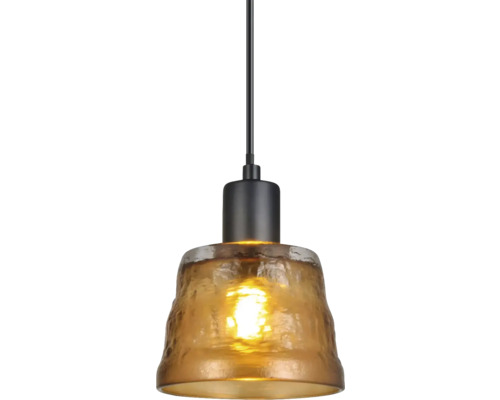 Pendellampa med bärnstensfärgad glasskärm