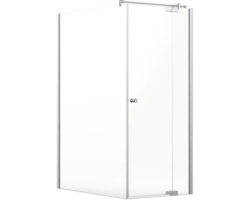 Duschhörn JUNGBORN Sette 140x90 silver klarglas svängbar dörr med fast del höger Duschkabin med glasdörrar och metallram
