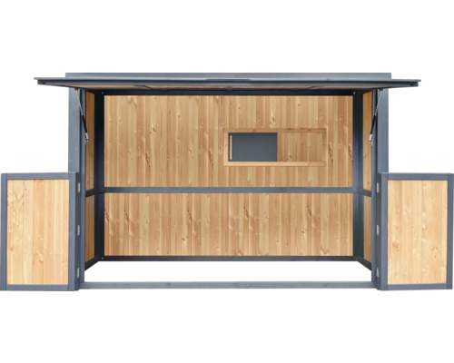 Trädgårdsbar i trä med fönster och öppningsbart tak