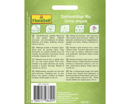 Dahlia-flowered Mix Zinnia elegans fröförpackning