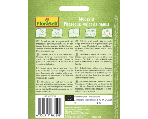 Fröförpackning Phaseolus vulgaris nanus Modesto