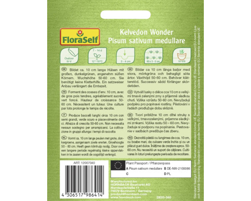 Fröpåse FloraSelf Kelvedon Wonder, Pisum sativum medullare