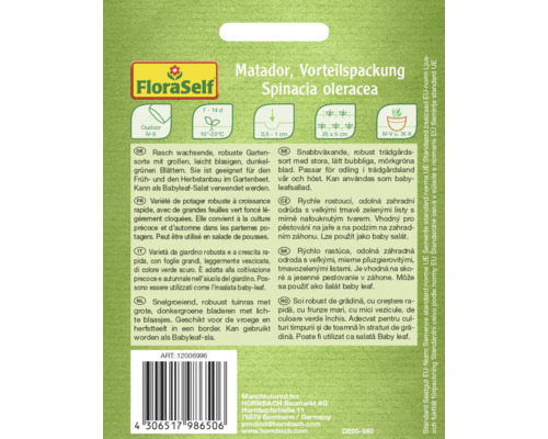 FloraSelf Matador Spinacia oleracea fröförpackning