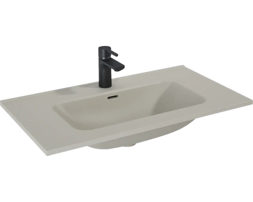 Tvättställ JUNGBORN beige fume matt med bräddavlopp och blandarhål 81x1,8x46 cm Tvättställ med svart armatur