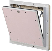 Öppnad inspektionslucka med gipsskiva i en aluminiumram