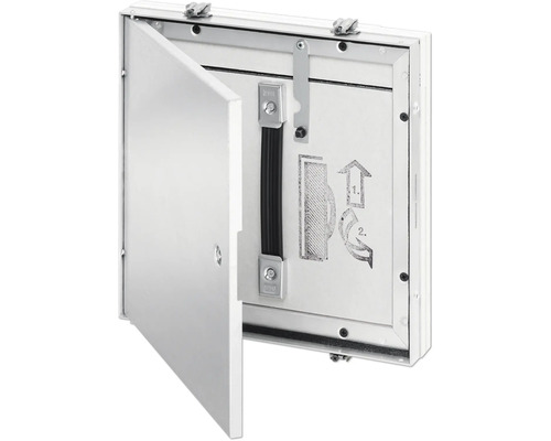 Inspektionslucka i metall med öppen dörr