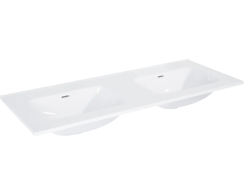 Dubbeltvättställ JUNGBORN vit blank med bräddavlopp utan blandarhål 121x1,8x46 cm Vitt dubbelt tvättställ för badrummet