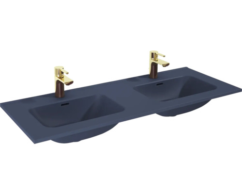 Dubbeltvättställ JUNGBORN navy blå matt med bräddavlopp 2 blandarhål 121x1,8x46 cm Dubbeltvättställ med två kranar för badrummet
