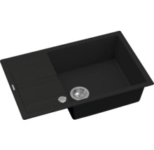 Svart diskho med avrinningsyta och silventil