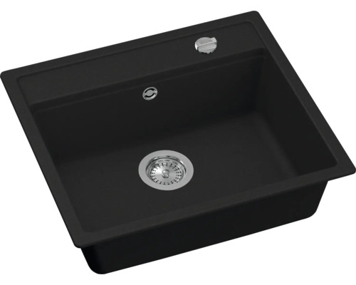 Svart diskho med avloppsbeslag