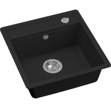 Svart diskho med avloppsbeslag