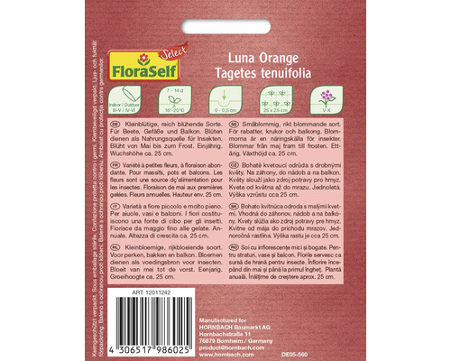 Luna Orange Tagetes tenuifolia fröpaketinformation.