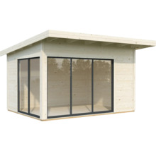 Modern trädgårdshus med stora glasfronter