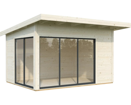 Modern trädgårdshus med stora glasfronter