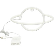 Saturnusformad LED-dekorationslampa med USB-anslutning och batterihållare