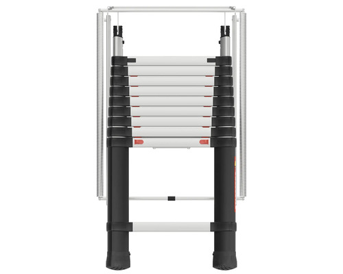 Hopfälld teleskopstege för transport och förvaring.