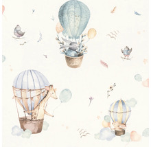 Tapet med barnsligt mönster av varmluftsballonger och djur
