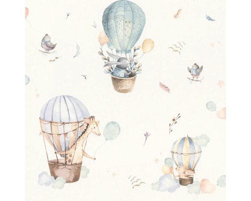 Tapet med barnsligt mönster av varmluftsballonger och djur