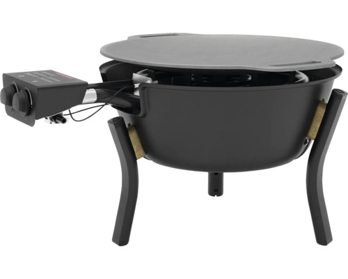 Grill med rund grillplatta och tre ben