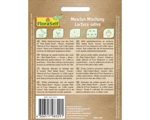 FloraSelf Mesclun Mischung sallad Lactuca sativa fröförpackning