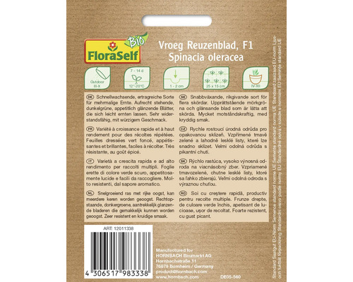 Fröförpackning för spenat Reuzenblad, lämplig för utomhusodling