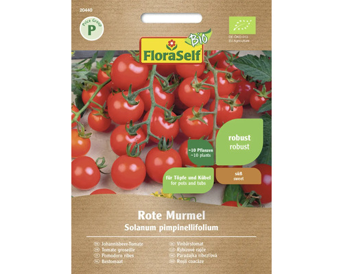 Tomatfrön FLORASELF Bio vinbärstomat röd Murmel