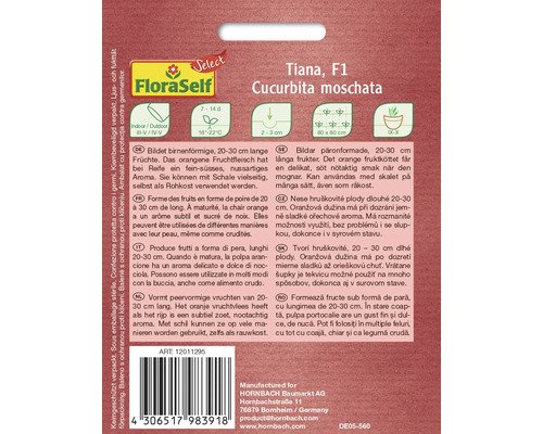 Fröförpackning Tiana F1 pumpa, innehåller information om odling och egenskaper