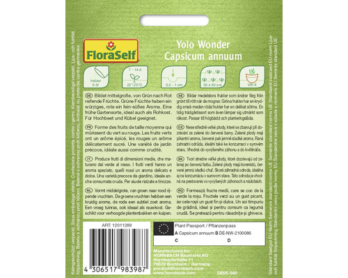 FloraSelf Logo. Yolo Wonder Capsicum annuum Växtpass.