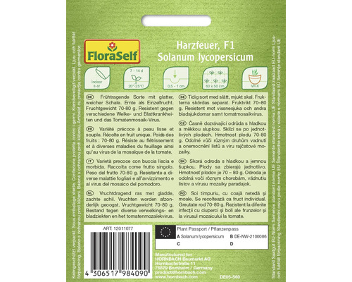 Förpackning tomatfrön Harzfeuer F1 Solanum lycopersicum