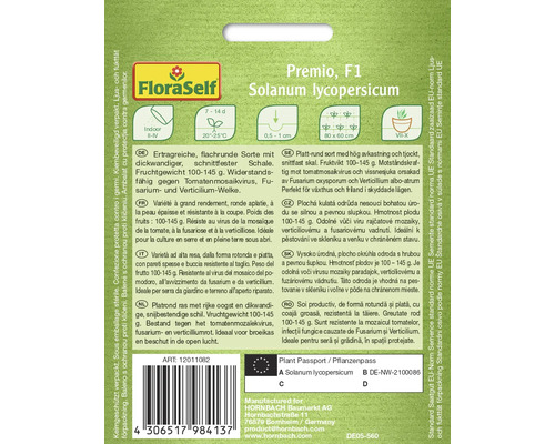 Förpackning tomatfrön Premio F1 Solanum lycopersicum