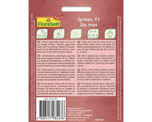FloraSelf Sprinter F1 sockermajs fröförpackning