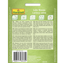 Baksidan av fröpåsen Lollo Bionda Lactuca sativa med information om odling och skörd