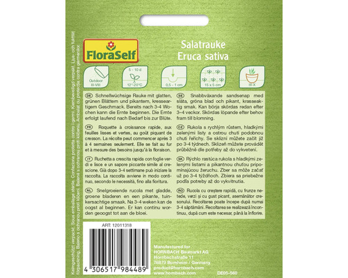 Fröförpackning för sallatrauke från FloraSelf med information om odling och skörd